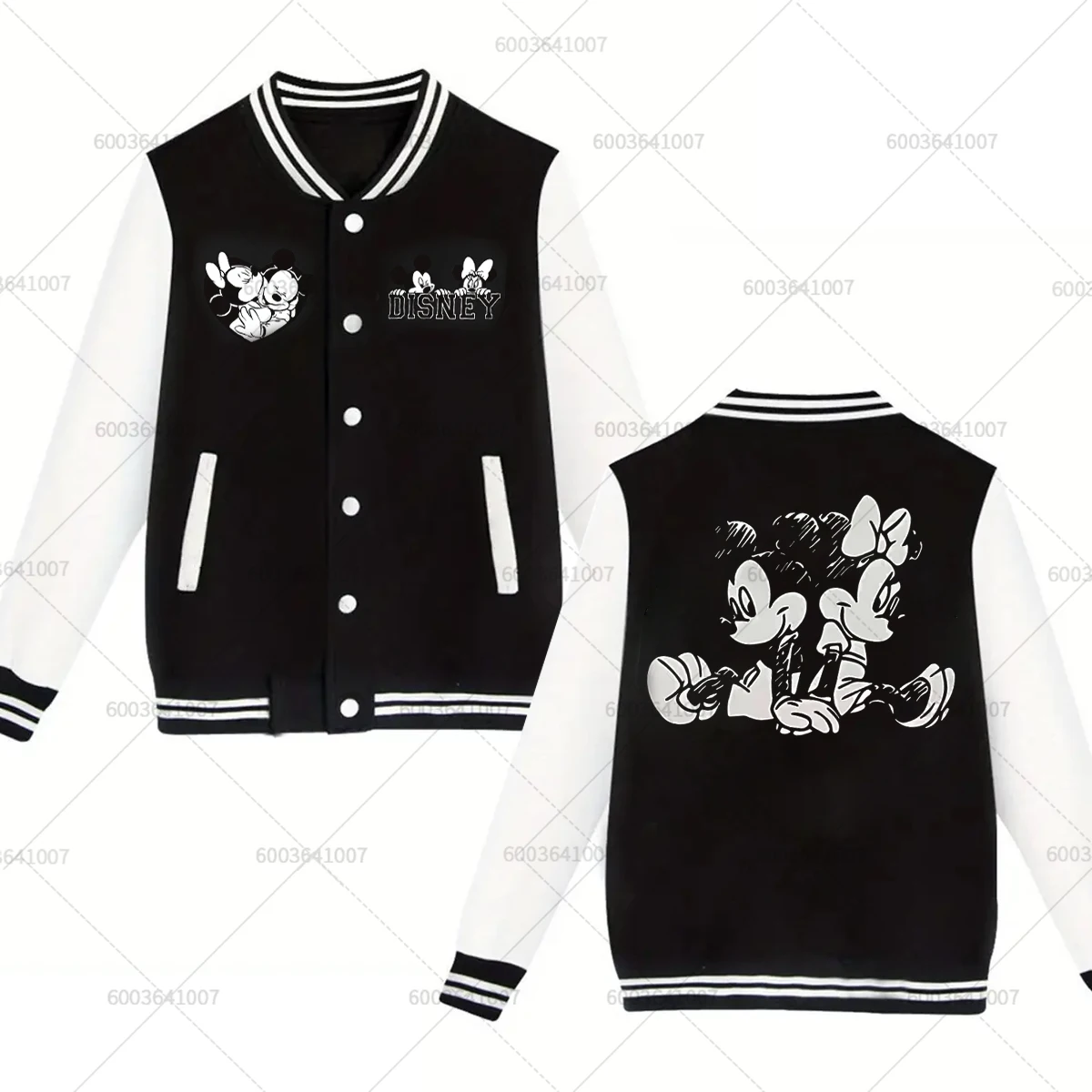 

Couple Disney Minnie Mickey Mouse Men's Women Baseball Jacket Sports Autumn Winter Classic Coats Fleece O-Neck Streetwear Hoodie