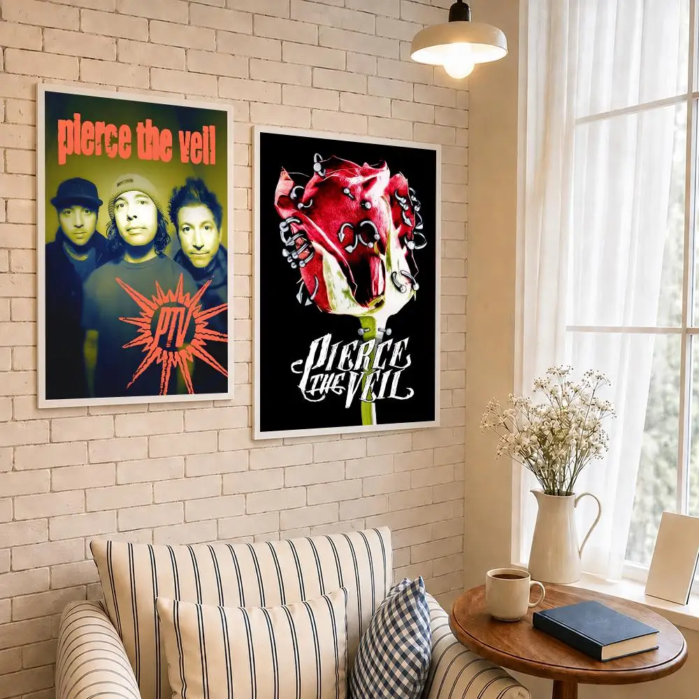 Band P-Pierce The Veil Poster PP Self-Adhesive Waterproof Wall Decor for Bedroom,Living Room,Dorm,Bar Aesthetic Decor Gift