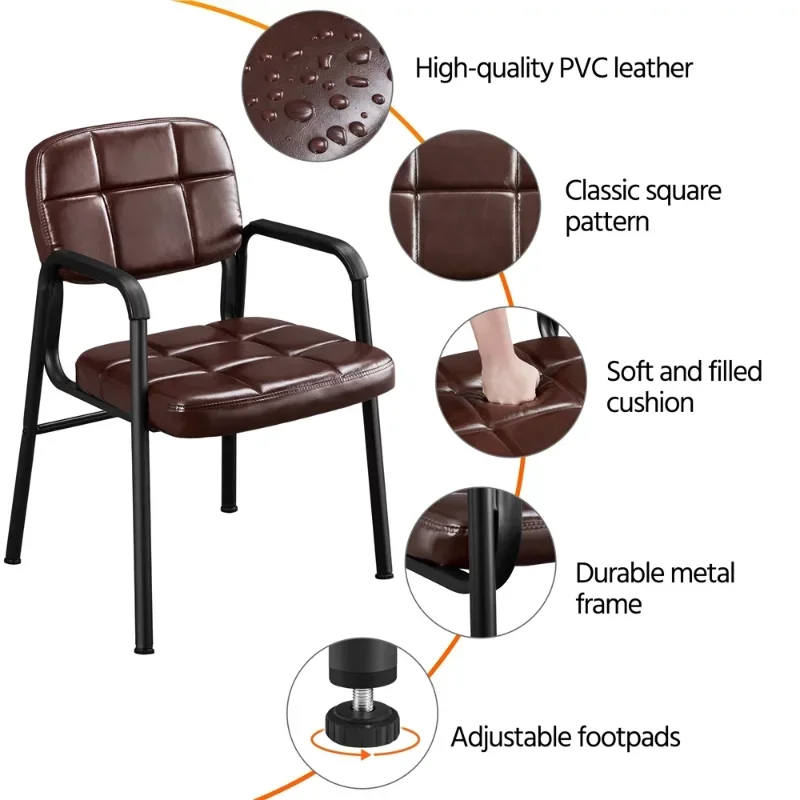 2pcs Leather Office Reception Chairs with Midback, Brown