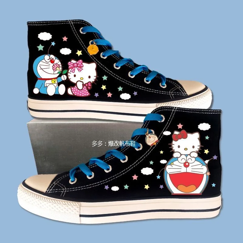 

Doraemon high top canvas shoes for female students in spring autumn new graffiti style explosive cartoon printed casual shoes