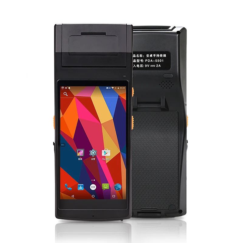 محمول لاسلكي ذو ذاكرة كبيرة Nfc محمول باليد Android Pda 2d ماسح الباركود Pos Terminal مع طابعة حرارية مدمجة