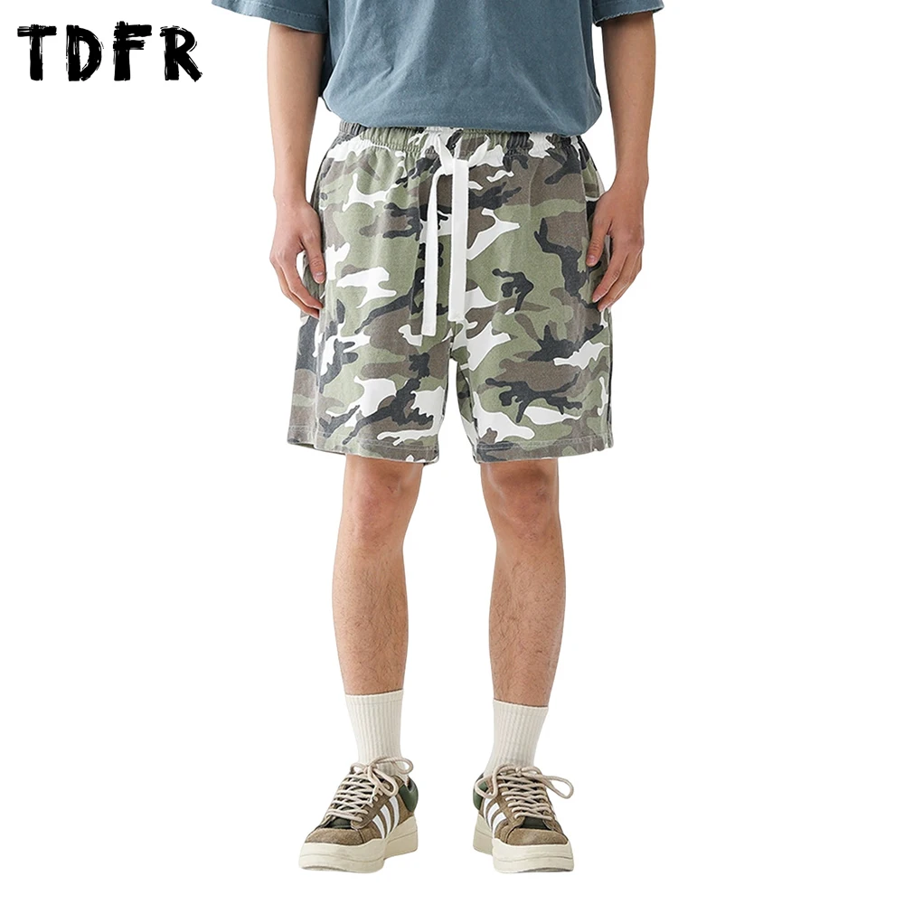 

Камуфляжные спортивные шорты, мужские летние уличные шорты в стиле ретро с эластичной резинкой на талии, свободные широкие шорты до колена, мужские