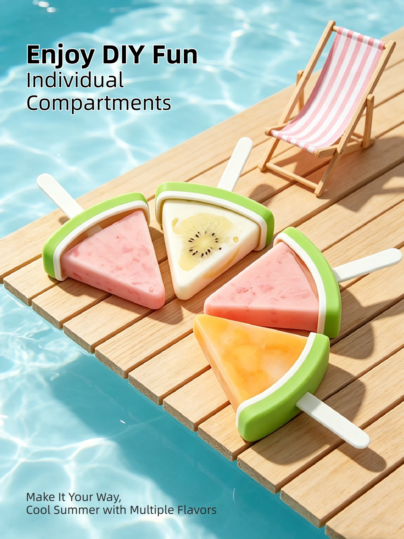 Joie Ice Pop Molds for Kids BPA Free Food Grade PP Popsicle Maker Strawberry Watermelon Shape Ice Cream Mold Set