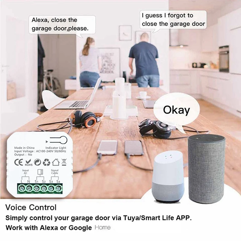 2X Tuya Smart Zigbee Garage Door Opener Controller With Sensor App Control Works With For Alexa Google Home EU Plug