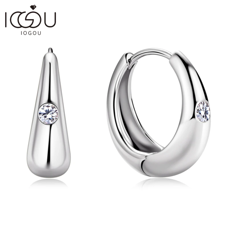 IOGOU 2.5mm Moissanite Earrings Thick Hoops for Women Real Silver 925 Post Small Chunky Huggie Hoop Earring Birthday Jewelry