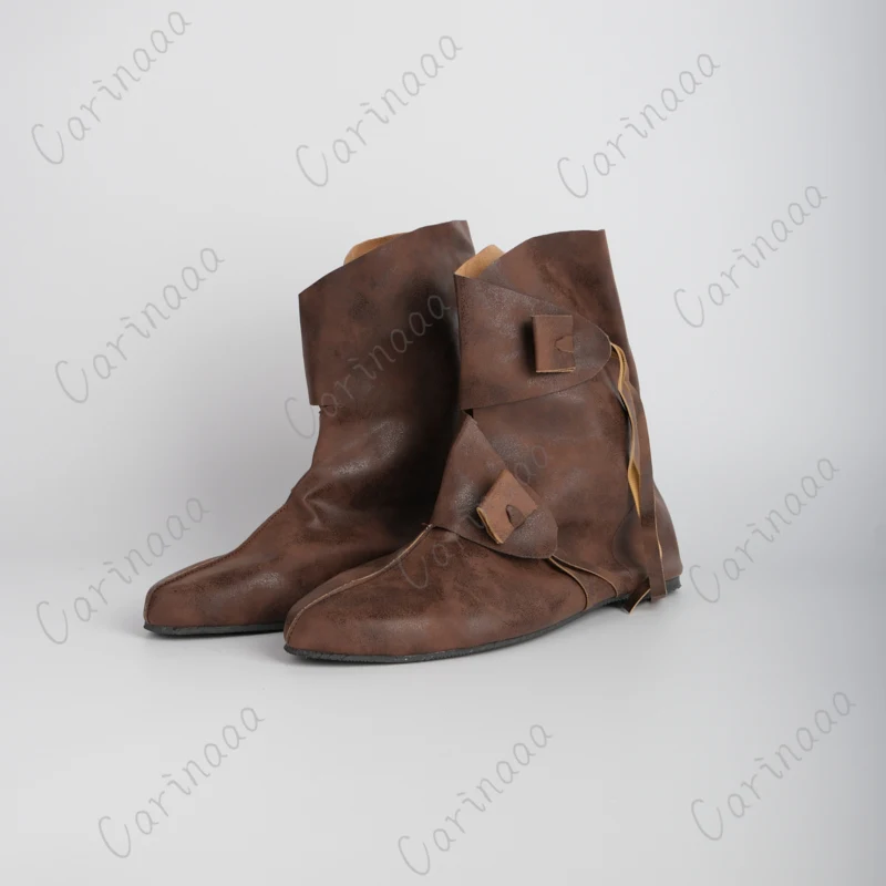 Uomo donna rinascimento medievale retrò scarpe in pelle PU mezza età vittoriano gotico Vintage stivaletti alla caviglia puntelli Cosplay per feste