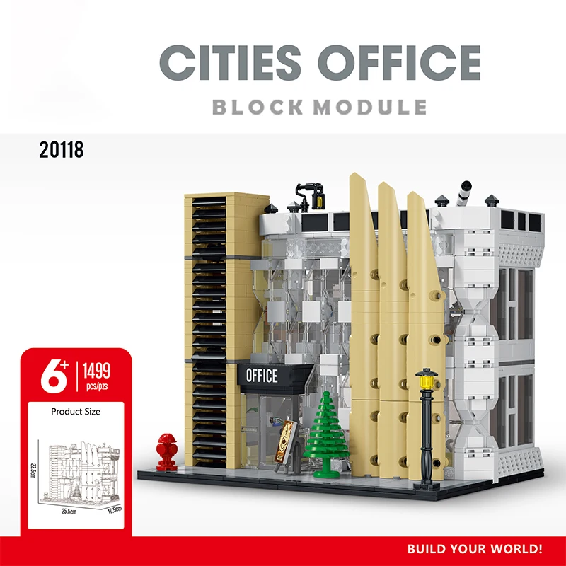 

Modern City Architecture Office Building Moc Street View Brick Modular House Model Building Blocks Kid's Toys Birthday Gifts