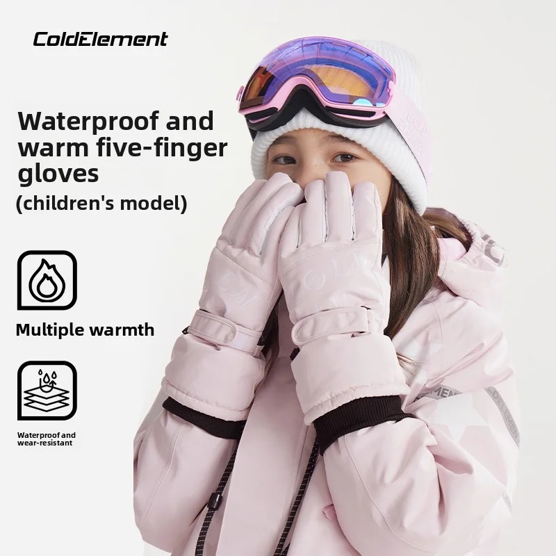 

Coldelement Kids Ski Gloves Waterproof Thermal Insulated 5-Finger Adjustable Cuff for Toddler Snow Play Winter​