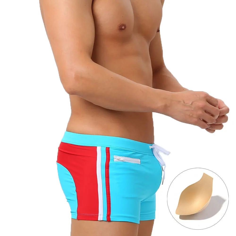 2024 New Men\'s Color Blocked Fashion Swimming Trunks With Cup Cover Anti Glare 3D Bag  Colorful Beach Pants Men\'s Home Underwear