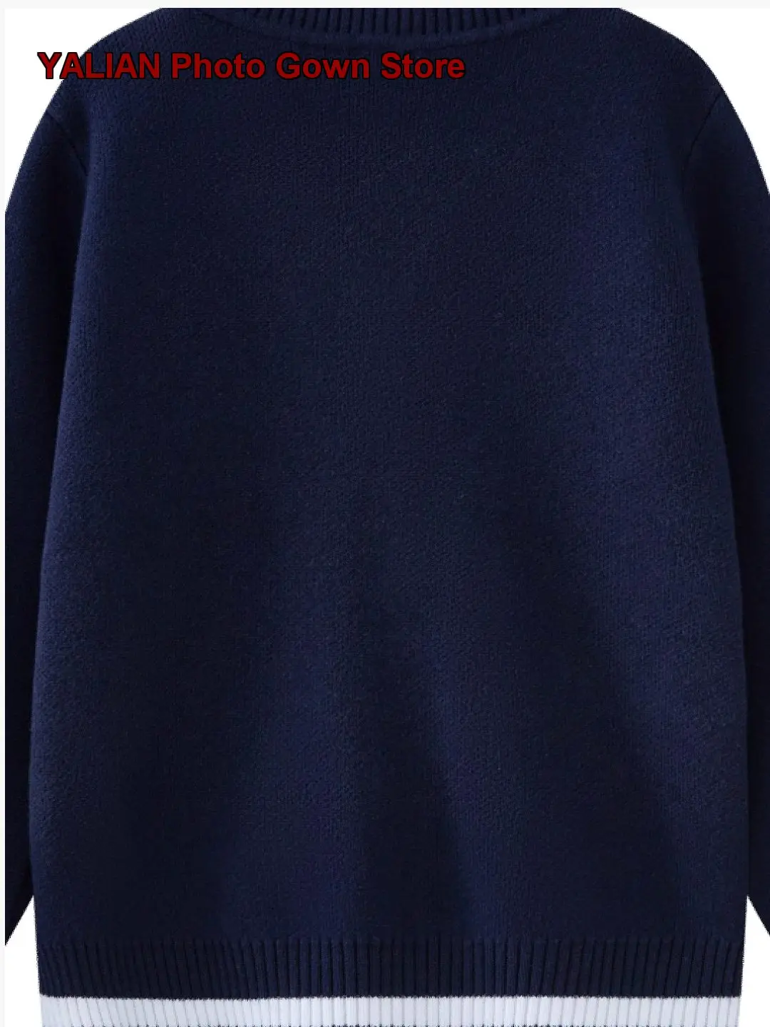 College Style Navy V-Neck Striped Ribbed Long Sleeves Button Down Jacket