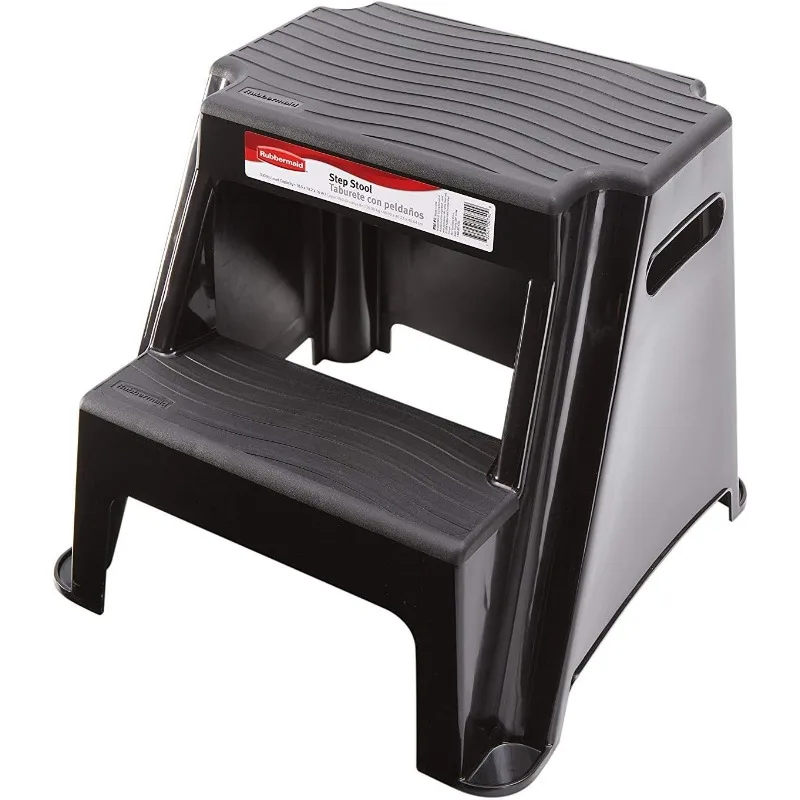 2 Molded Plastic Step Stool, Lightweight Resistant Treads and Non-Slip Feet, 1 Piece, Black