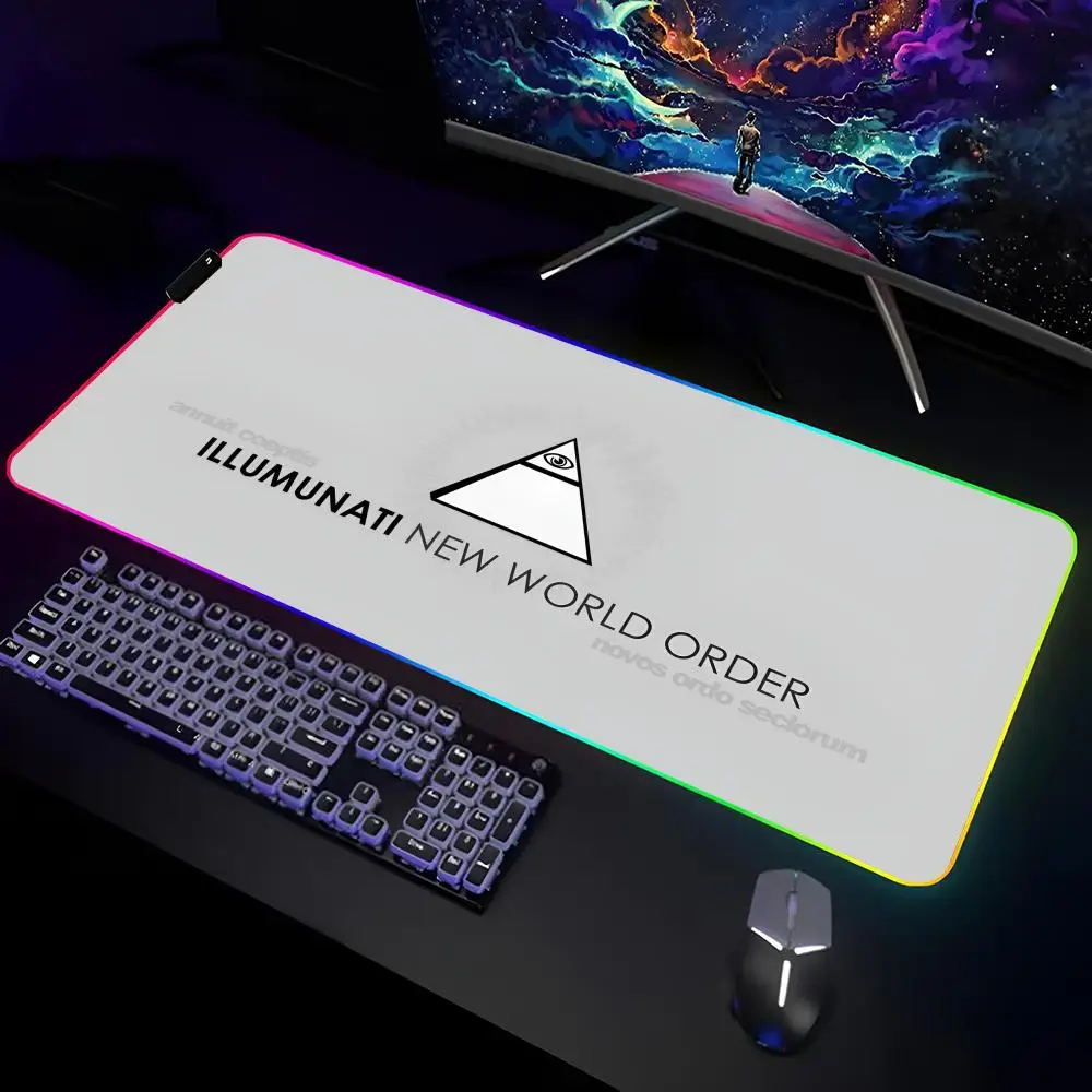 Illuminati Mouse Pad Gamer RGB Deskmat Keyboard Mat Gaming Laptops LED Mousepad Desk Protector Anime Mause Mats