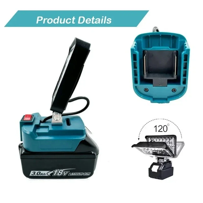 Per Makita 14.4V-18V Batteria agli ioni di litio Lanterna Torcia esterna 3 pollici Cordless LED Luce da lavoro Lampada da campeggio Illuminazione di emergenza