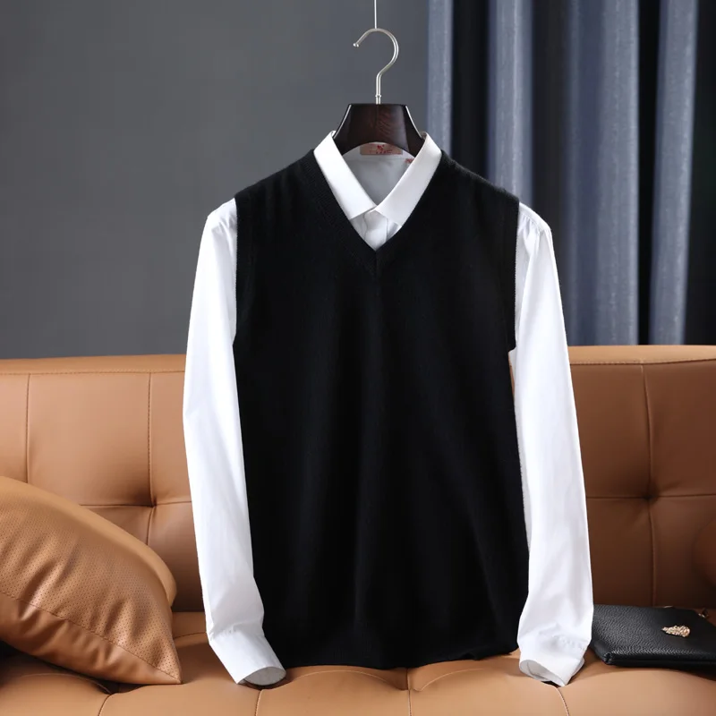 Jueqi men's cashmere sweater vest sleeveless waistcoat 100% pure wool V-neck sweater MR-1918