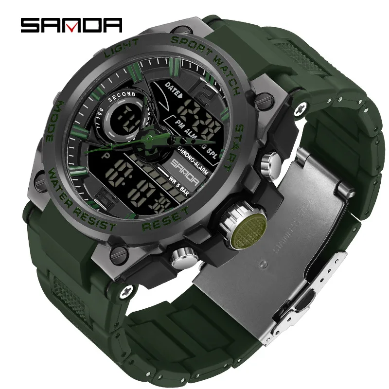 Sanda 9010 Alarm Clock Mode Analog Led Display Quartz Dgital Movement Outdoor Sports Waterproof Teenagers Wrist Stop Watch