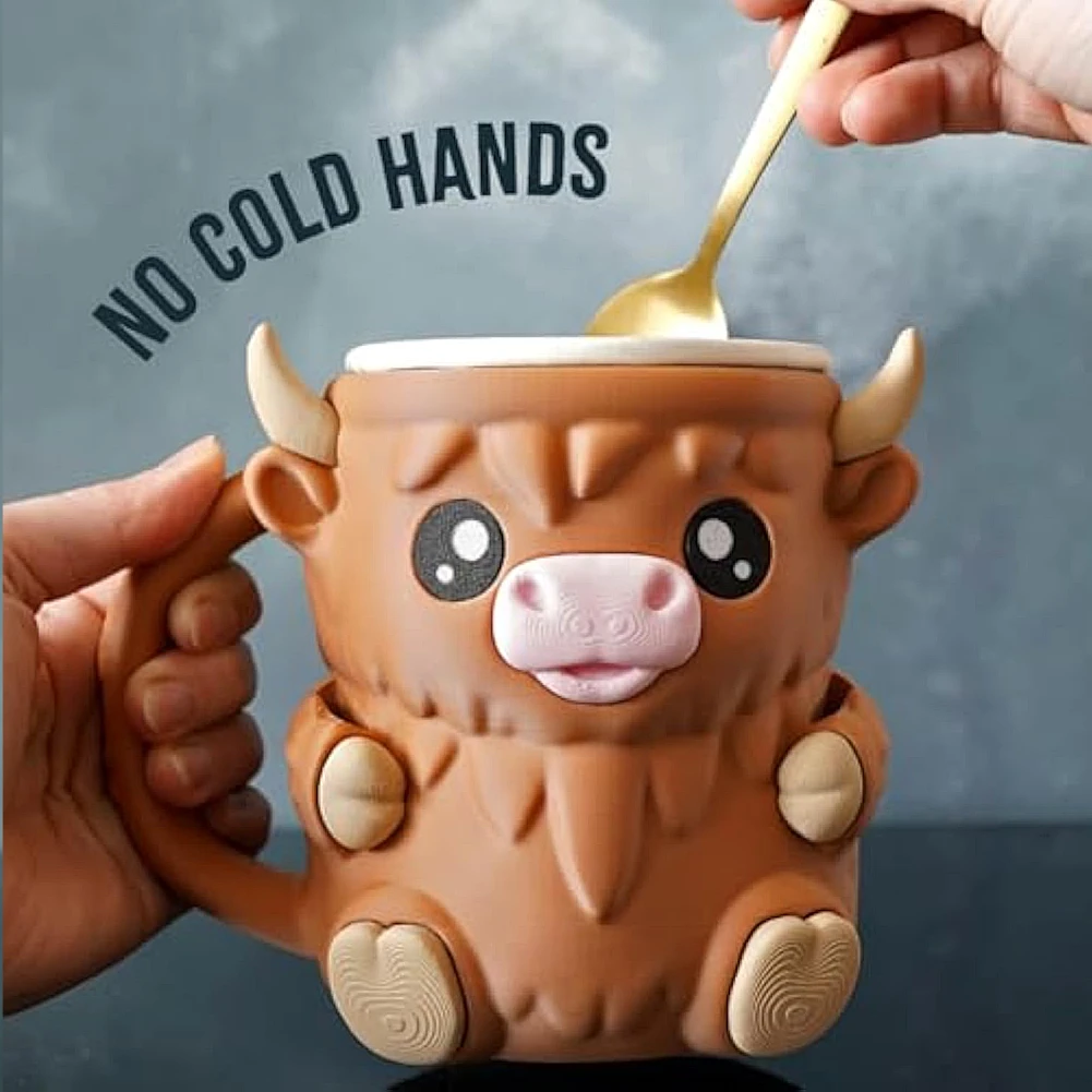 

Reusable Highland Cow Ice Pint Holder w/ Snack Drawer & Handle 3D Printed Ice Cream Pint Containers Beer Can Sleeves Ideal Gifts