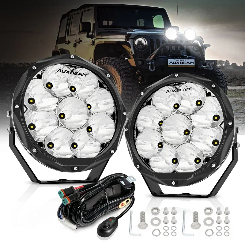 Auxbeam 7 Inch Round LED Driving Light Waterproof Spot Beam Worklight with Harness for Truck Pickup Offroad