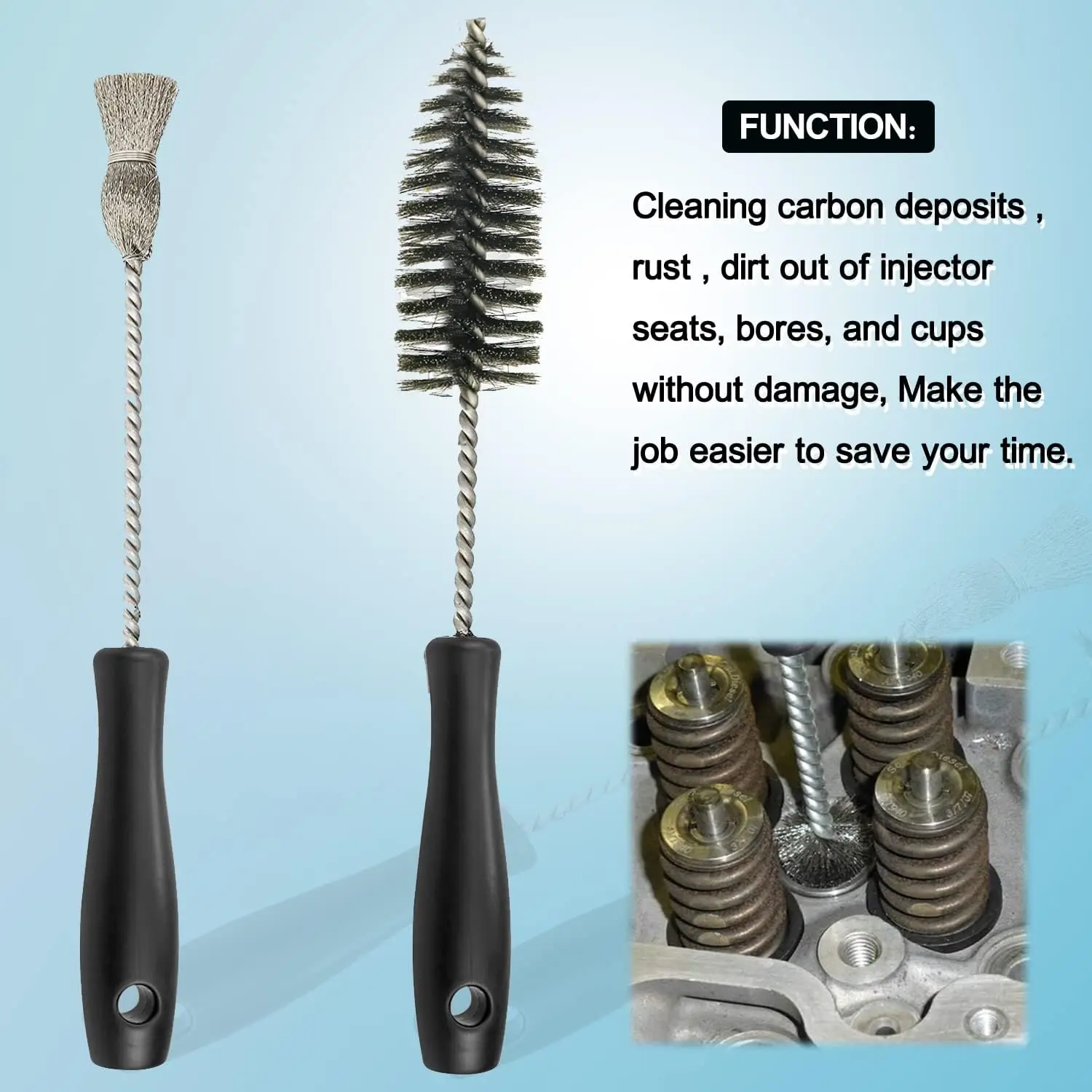 2pcs Injector Sleeve Cup Bore Seat Cleaning Brush Kit Compatible with Ford Powerstroke  Caterpillar 3126 C7 C9, Navistar