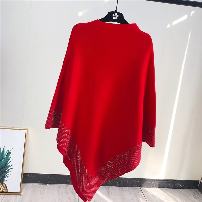 Female Casual Luxury Batwing Cape Pullover Woman Fashion Warm O Neck Loose Cloak Poncho Sweater Wool Knit Shawl Coat New Q46