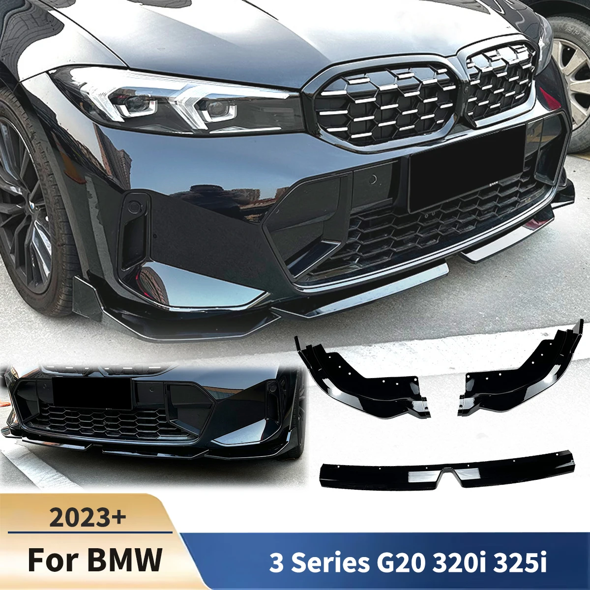 

Car Front Bumper Lip For BMW 3 Series G20 320i 325i 2023+ For LCI M Sport MP Style Splitter Spoiler Guard Protector BodyKit