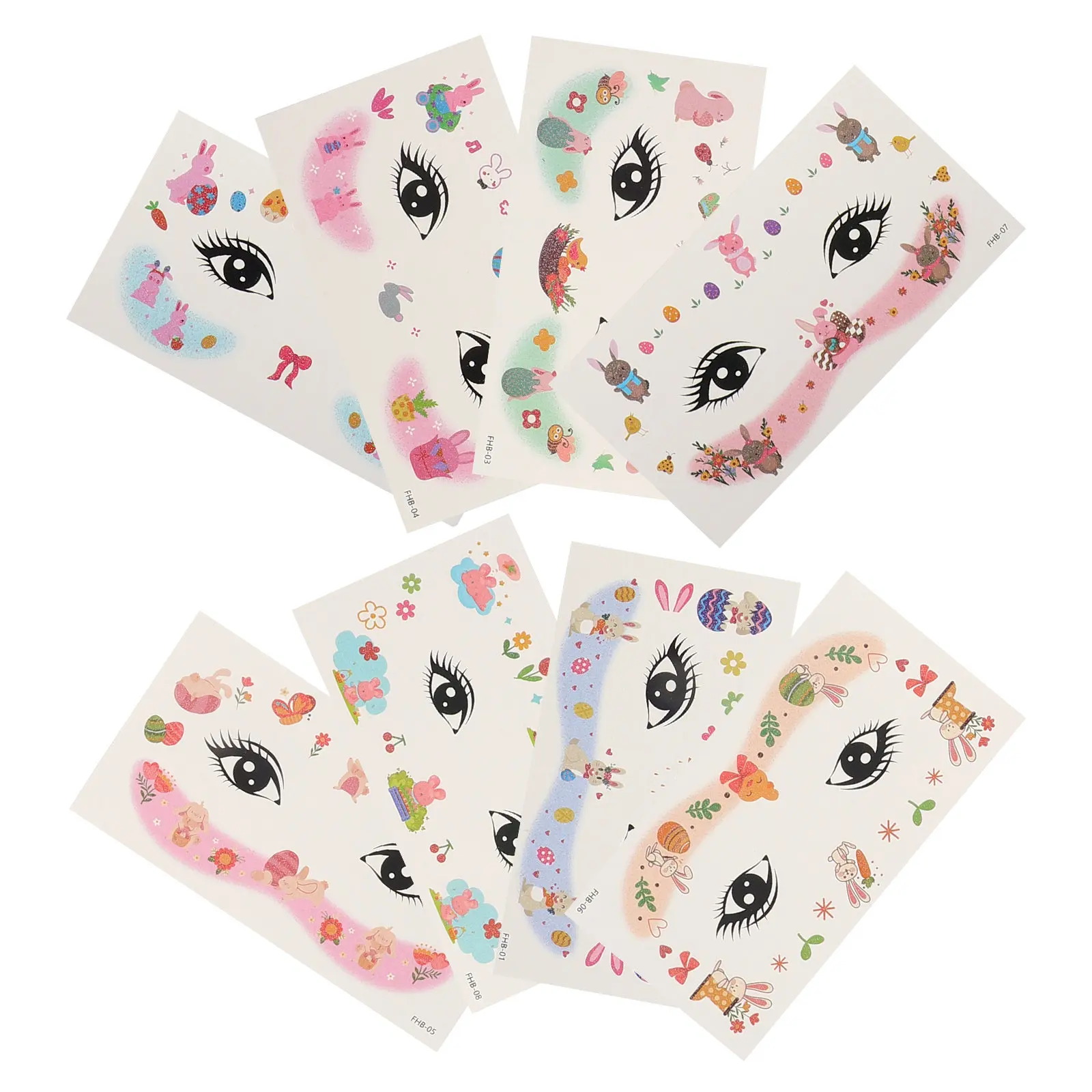 

8 шт. Наклейки-тату с изображением пасхальных кроликов, временные татуировки с блестками для детских праздников, украшения для лица, временные татуировки с яйцами