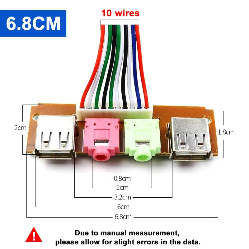 1pcs PC Computer Case 6.8/7.4/7.8cm Front Panel USB Audio Port Mic Earphone Cables USB 2.0 Plug Guard Extend Connectors 65CM