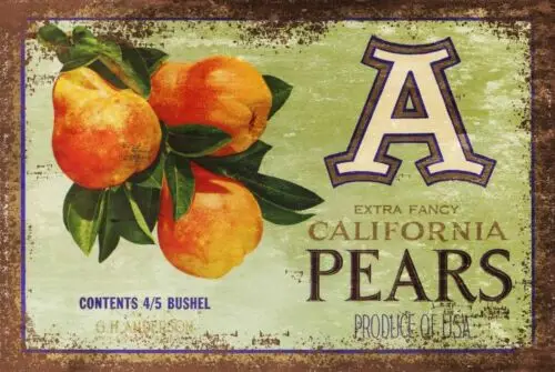 Californian Pears Fruit Advert Vintage Retro style Metal Plaque Sign, gardening sign