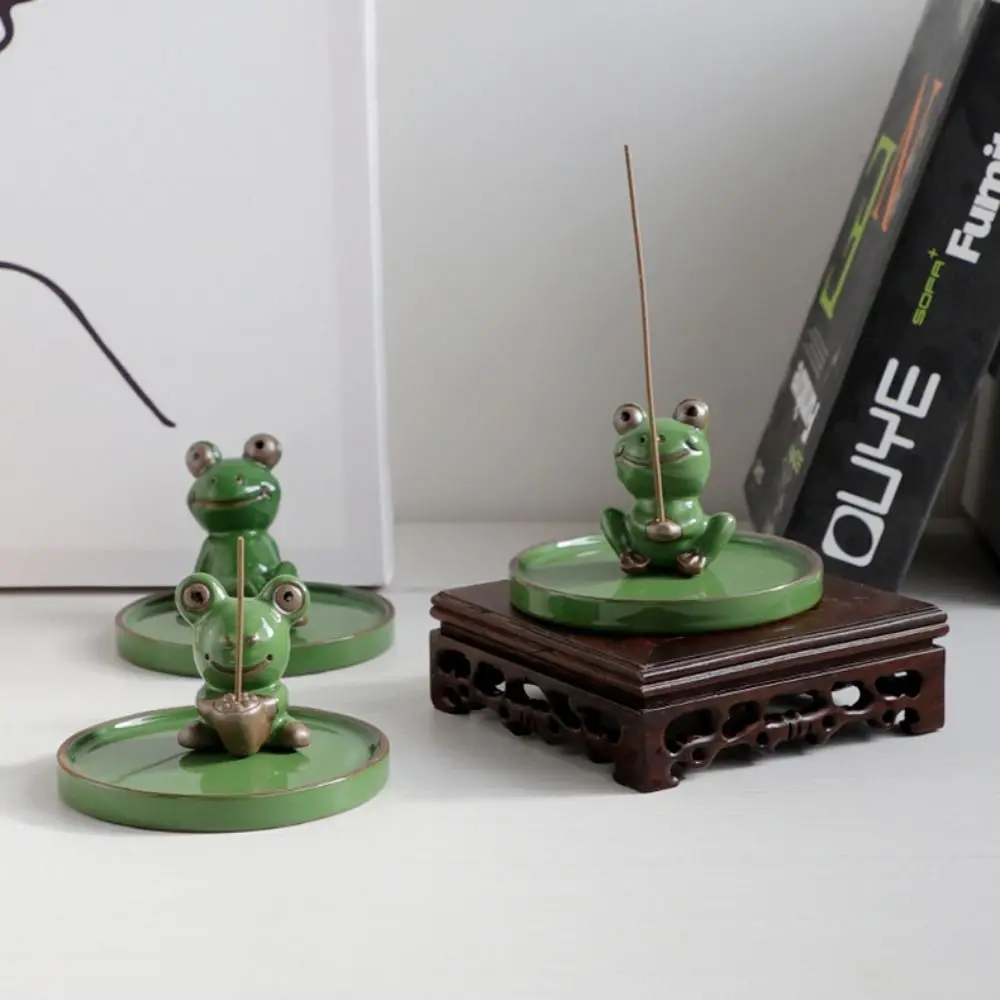 pcs Cute Handmake Frog, Mushroom Shape Ceramics Crafts Aromatherapy Base Incense Stick Holder Frog Figurines Desktop Ornaments