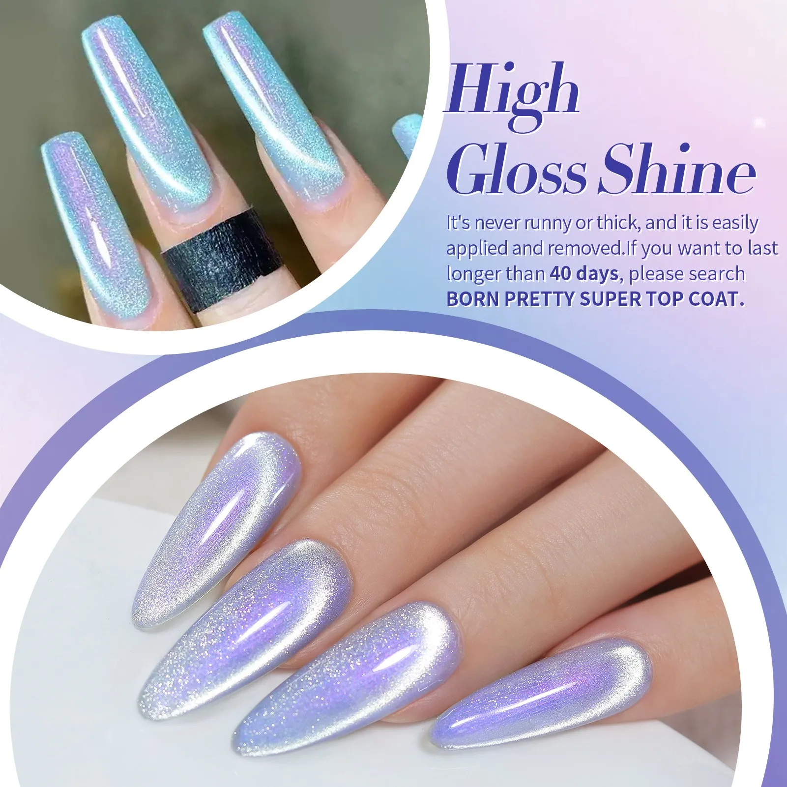 BORN PRETTY 6PCS Auroras Cat Magnetic Gel Nail Polish Set Shining Glitter With Magnet Holographics Nail Art Manicure Kit 7ml