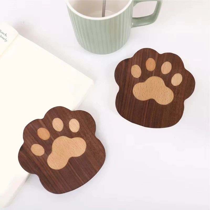 Drink Wooden Coasters Absorbent Animal Cat Claw Cup Mats Water Absorbing Drink Coasters Animal Cup Coasters For Drink