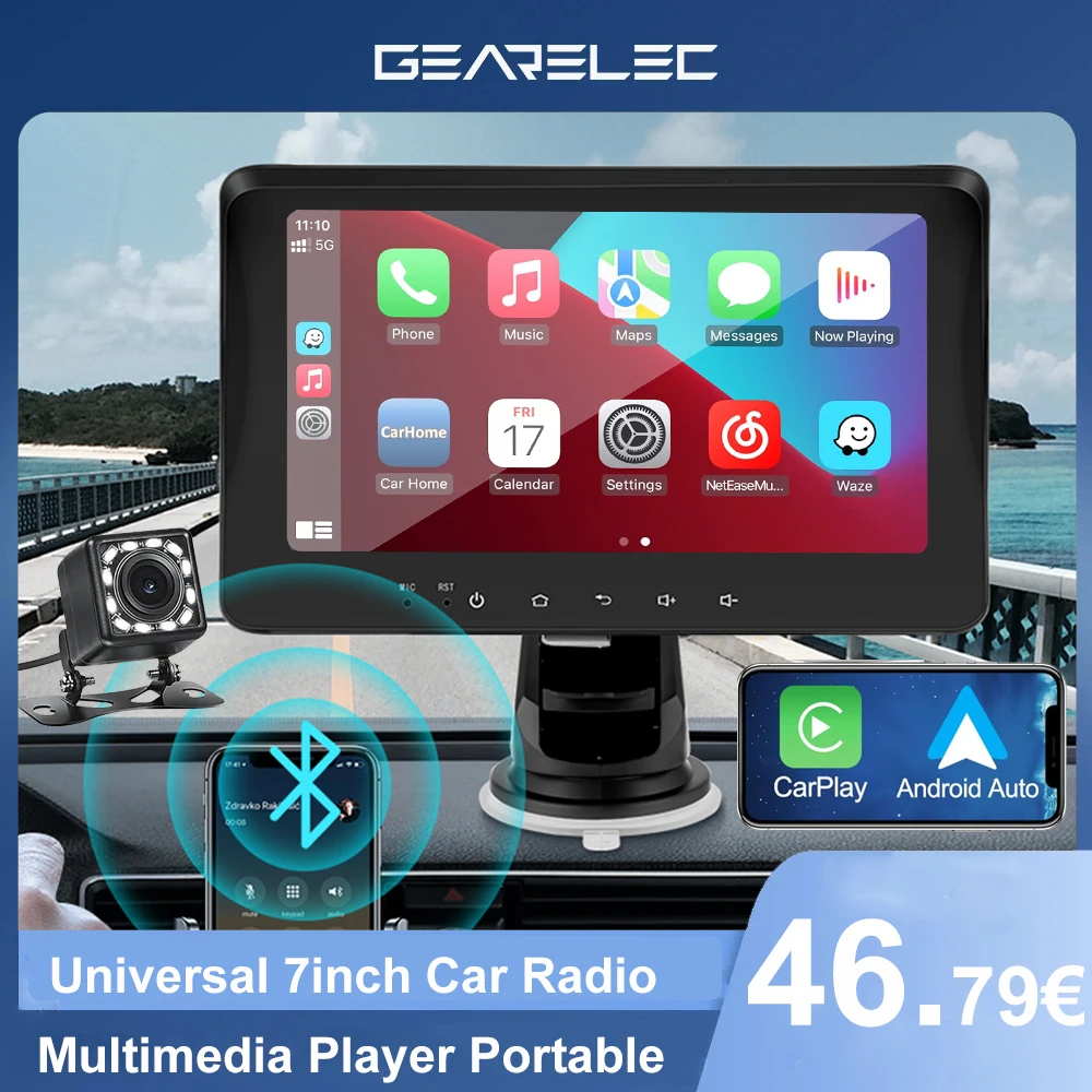 Universal 7inch Wireless CarPlay Android Auto Car Radio Multimedia Video Player Portable Touch Screen For BMW VW Golf Renault