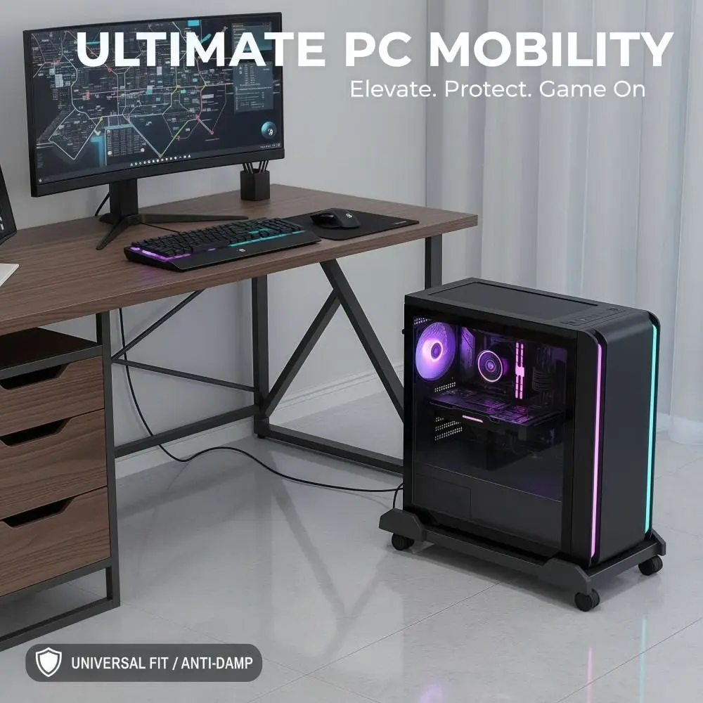 

With Caster Wheels Desktop Computer Host Stand Moisture-proof Adjustable Computer Case Bracket Mobile Height Increasing