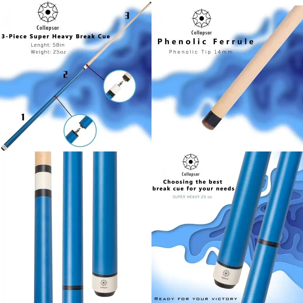 

Трехсекционный кий для бильярда 25 унций с фенольным наконечником 14 мм - Тяжелый кий для джамп-брейка