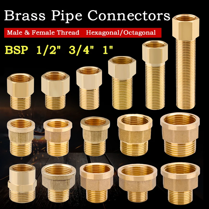

1PCS 1/2" 3/4" 1"Female/Male Threaded Brass Hexagonal/Octagonal Bushing Reducer Copper Pipe Fitting Water Gas Adapter Connector