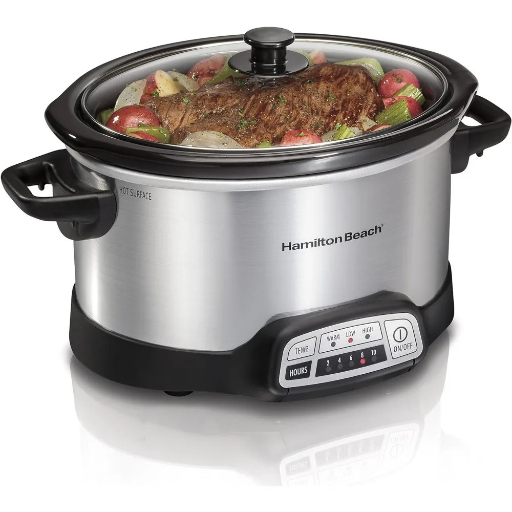 Programmable Slow Cooker with Flexible Easy Programming, 5 Cooking Times, Dishwasher-Safe Crock, Lid, 4 Quart, Silver