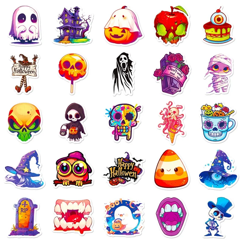 50PCS Halloween Death PVC Sticker Aesthetic Decoration Scrapbooking Korean Stationery Hand Accounting Tools Supplies for Kids