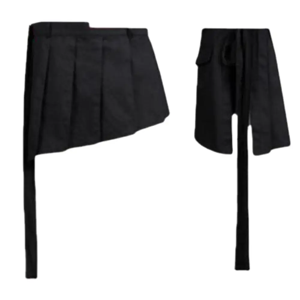 Men Irregular Design Punk Hip Hop Skirt Pants Black Pleated Apron Men Harajuku Nightclub Dj Singer Stage Clothing Gothic Costume