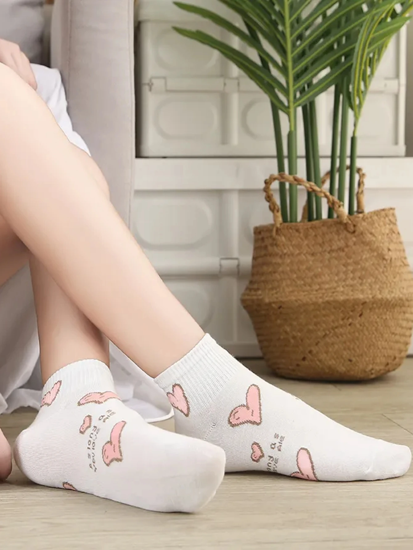 Damen-Sommer-Söckchen mit süßem Herz-Print, niedrig geschnittene kurze Socken, atmungsaktive, lässige Lauf- und Sportsocken im süßen Harajuku-Kawaii-Stil – Detail 2