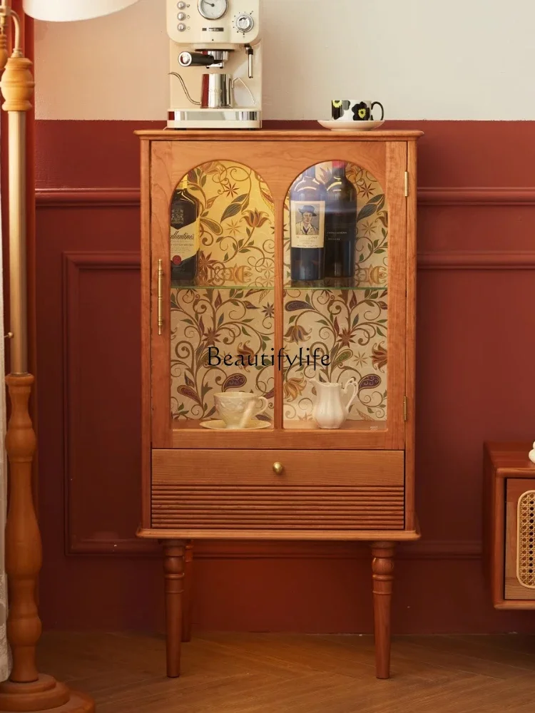 

03.Retro figure display cabinet glass wine cabinet living room sofa side cabinet