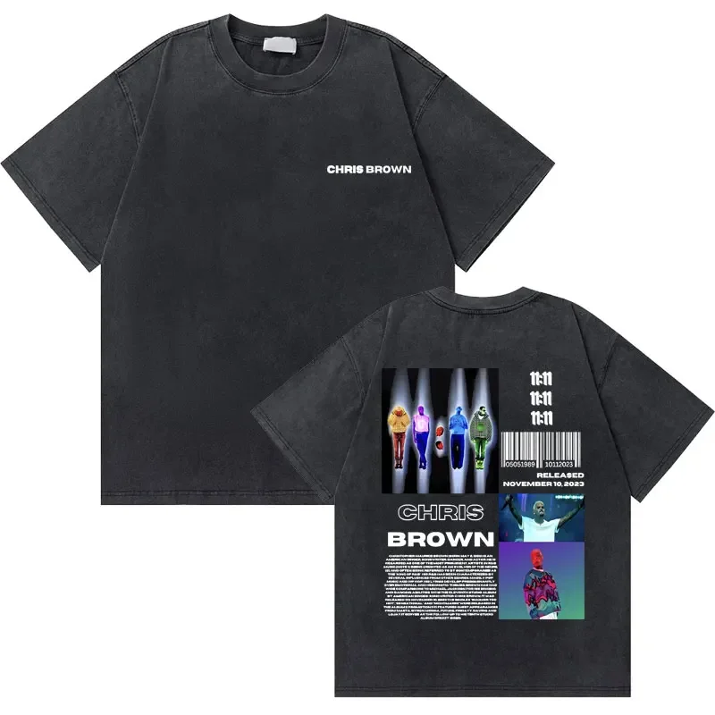Custom Washed Vintage Rapper Chris Brown 11:11 Tour Print T Shirt Men Women Hip Hop Harajuku T-shirts Male Fashion Oversized Str