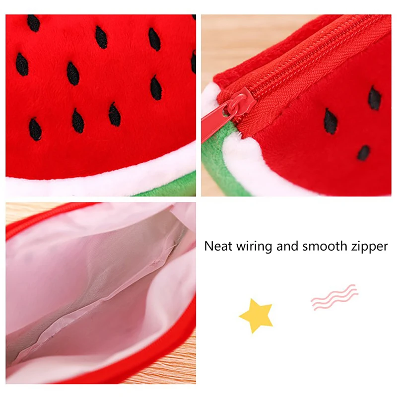 Watermelon Pencil Case Cute Fruit Kawaii Plush Large Capacity Pencil Bag Cosmetics Case For Kids Gift School Suppli Stationery