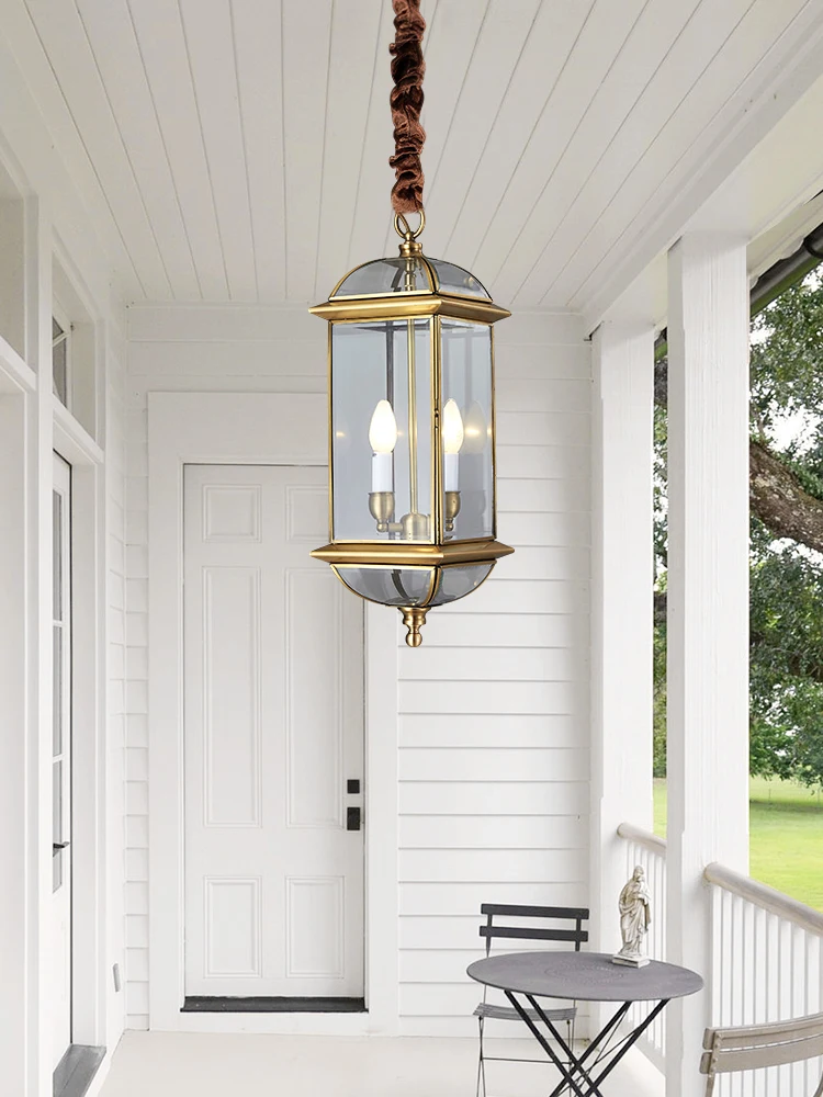 

American villa garden lamp all copper outdoor eaves balcony rain-proof chandelier