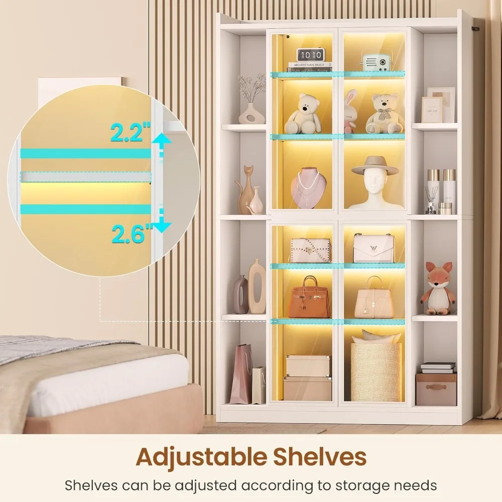 خزانة عرض باب زجاجي مضيئة مكونة من 6 طبقات مع أرفف قابلة للتعديل، وخزانة عرض تحف بطول 64 بوصة #5