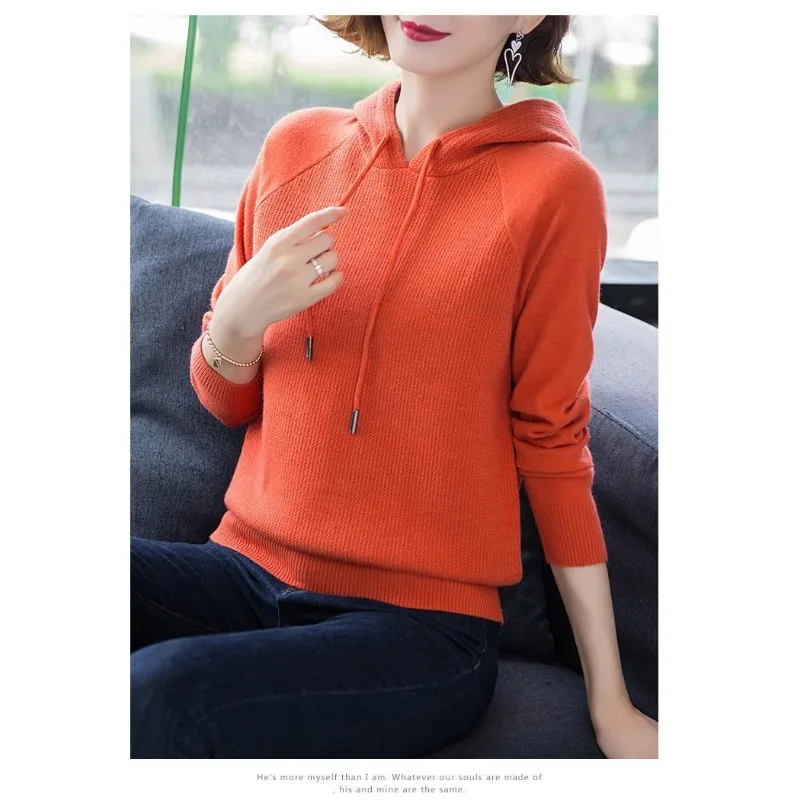 

Sweater Women's Spring and Autumn Bottoming Sweater Hooded Style Sweatshirt Solid Color Pullover Fashion Top