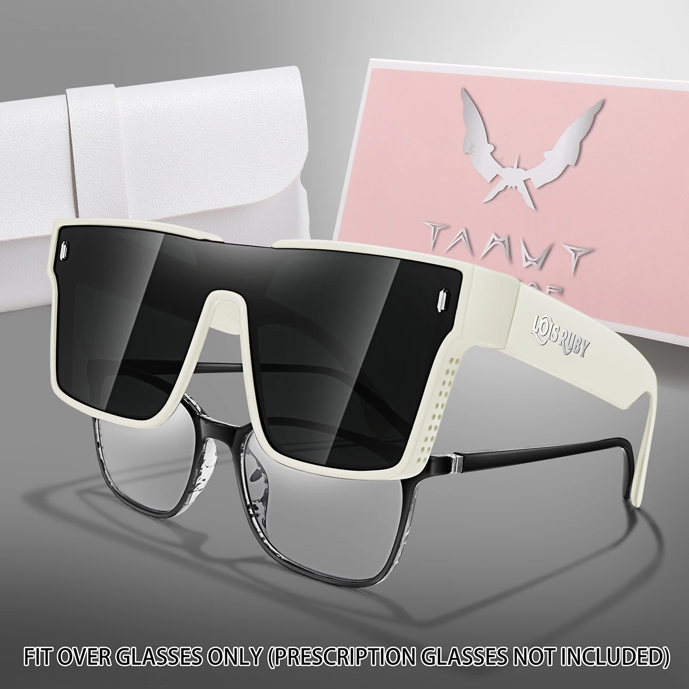 Übergroße quadratische Sonnenbrille für Herren, passt über die Gläser, kurzsichtige Brille zum verschreibungspflichtigen Tragen, Fahren, Angeln, Fahrradbrille – Detail 6