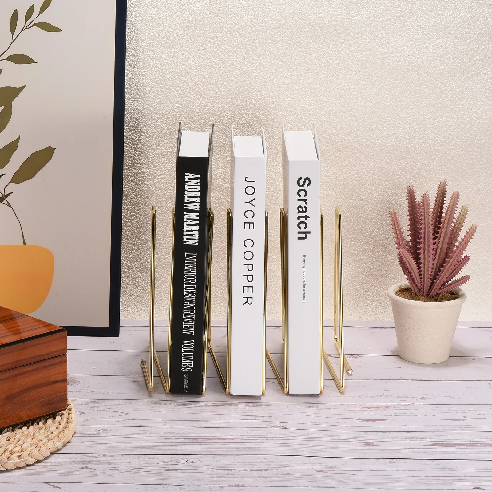 1/2Pcs Triangle Desktop Holder Rack 7 Slots Metal Wire Stand for Vinyl Record Album Magazine Book File Organizer Golden Tone