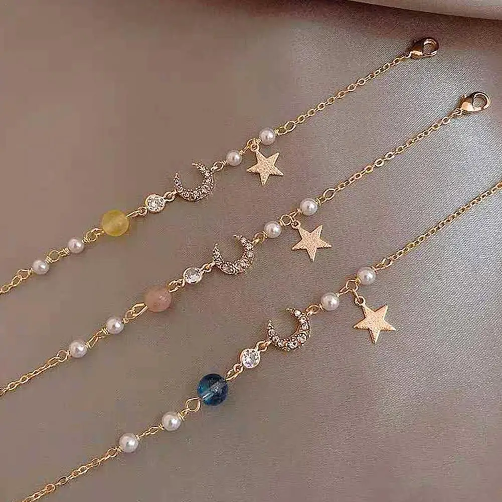 Coreano zircone perla stella luna bracciali per le donne carino elegante arco regolabile braccialetto braccialetto ragazze gioielli di moda regalo