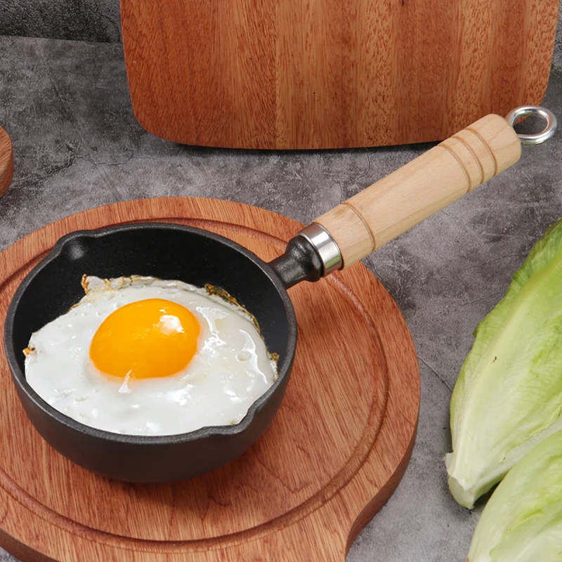

12CM Cast Iron Mini Egg Frying Pan With Pour Spout Nonstick Milk Pan Butter Melting Pot Gas Stove Induction Cooker Universal