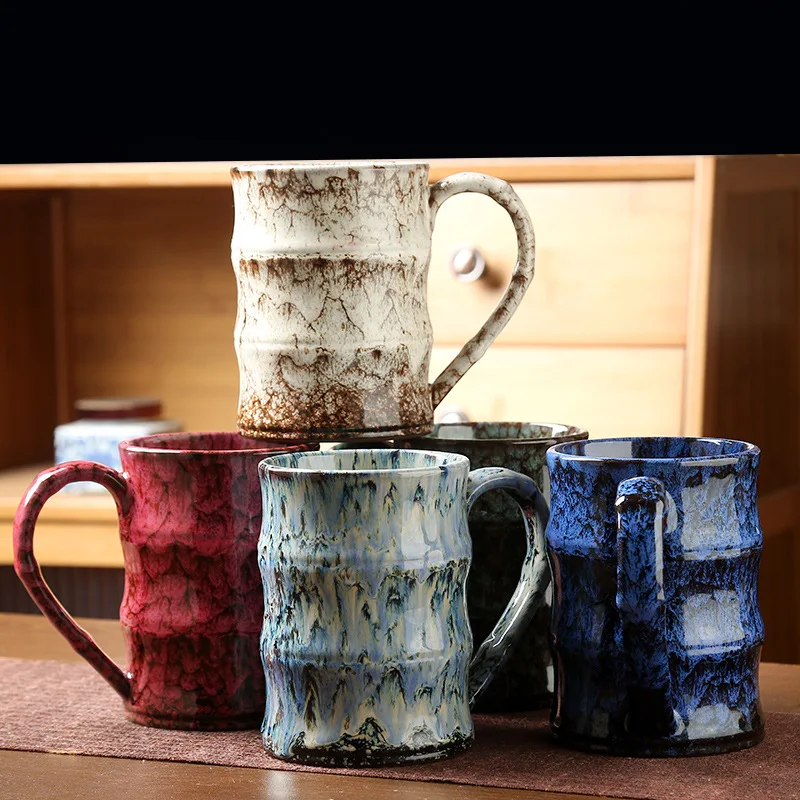 610ML Bamboo Cup Kiln Glazed Ceramic Mug Creative Coffee Cup Household Milk Tea Mug Large Capacity Drinking Ceramic Coffee Mug