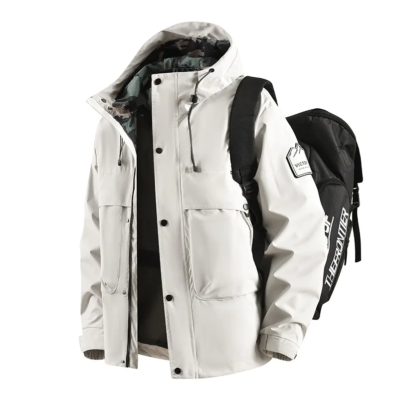 Männer Warme Dicke Winddichte Jacke Männer Qualität Multi-tasche Mit Kapuze Mantel Herrenmode Vielseitige Outdoor Sport Wasserdichte Jacken